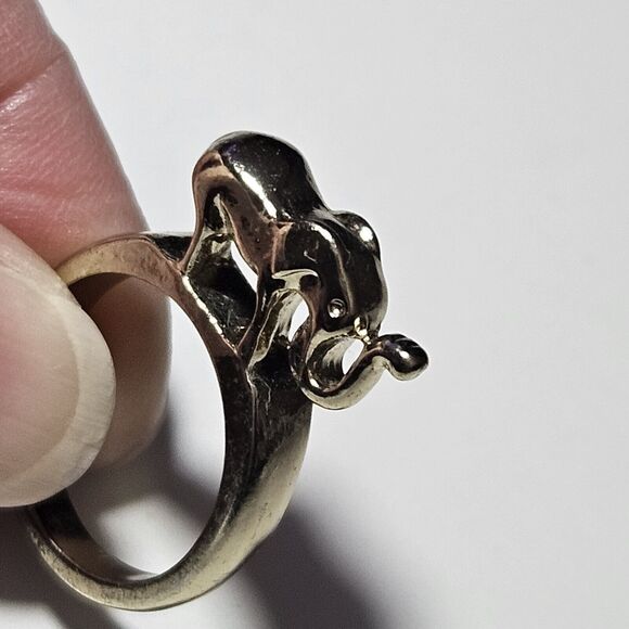 Gold Tone Upright Elephant Ring Size 5.25 - Picture 1 of 10